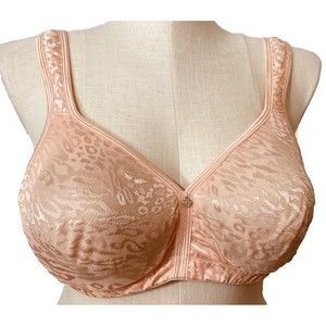 Peach Bralette Lace Overlay Leopard Print Bra Padded Straps Size 44C Breezies